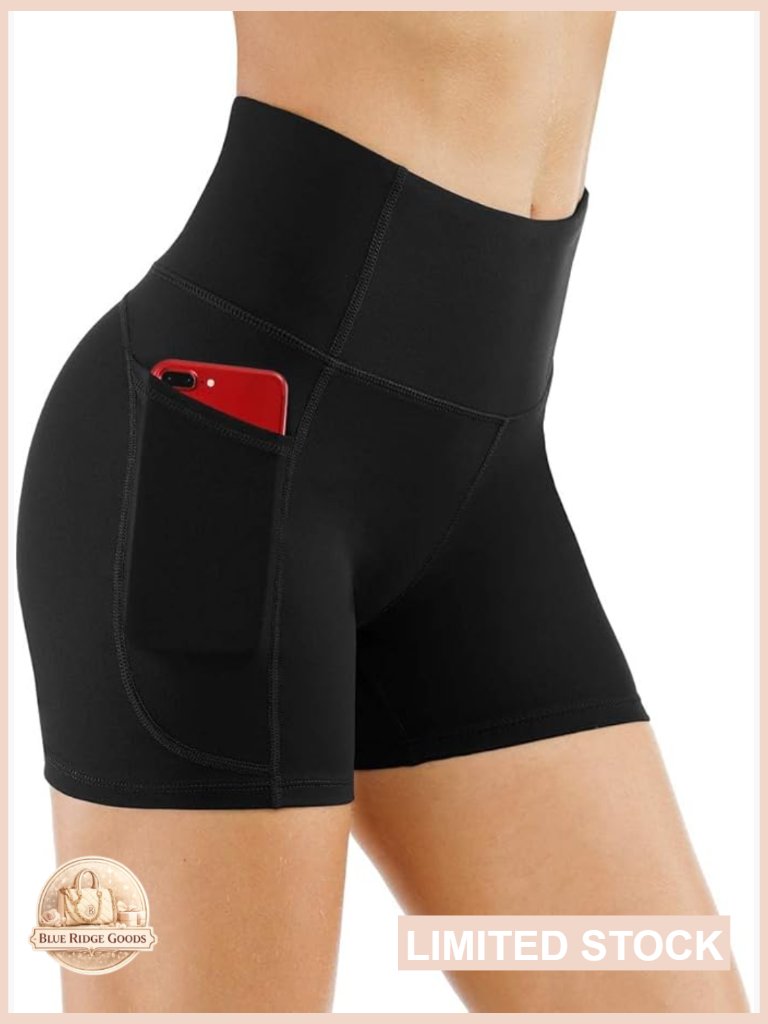 High Rise Yoga Shorts With Pockets For Women Tummy Control Workout Running